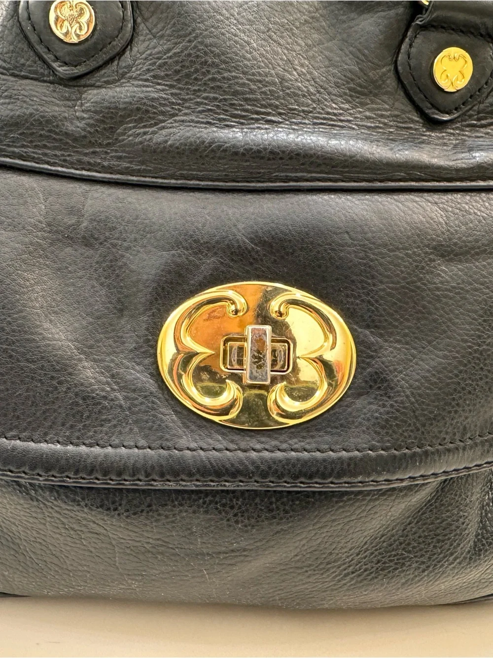 Emma Fox Black Leather Satchel with Gold Hardware
